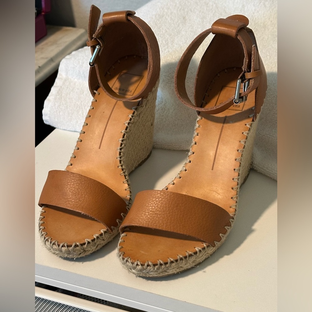 Dolce Vita Gently Worn Brown Natural Fiber Wedge Sandals